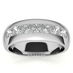 8MM Princess Cut Moissanite Men's Wedding Band in White Gold