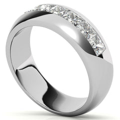 8MM Princess Cut Moissanite Men's Wedding Band in White Gold
