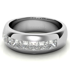 8MM Princess Cut Moissanite Men's Wedding Band in White Gold