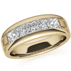 7mm Princess Cut Channel Set Moissanite Five Stone Wedding Band