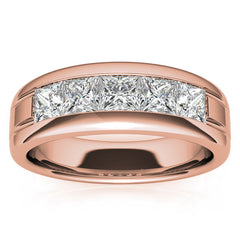 7mm Princess Cut Channel Set Moissanite Five Stone Wedding Band