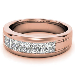 7mm Princess Cut Channel Set Moissanite Five Stone Wedding Band