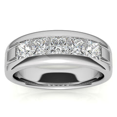 7mm Princess Cut Channel Set Moissanite Five Stone Wedding Band