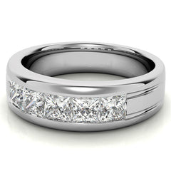 7mm Princess Cut Channel Set Moissanite Five Stone Wedding Band