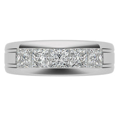 7mm Princess Cut Channel Set Moissanite Five Stone Wedding Band
