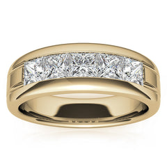7mm Princess Cut Channel Set Moissanite Five Stone Wedding Band