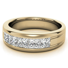 7mm Princess Cut Channel Set Moissanite Five Stone Wedding Band