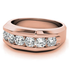 7mm Round Cut Six Stone Men's Wedding Band in Rose Gold