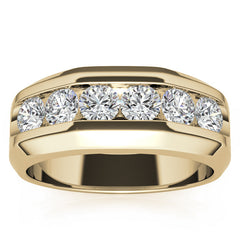 7mm Round Cut Six Stone Men's Wedding Band in Rose Gold