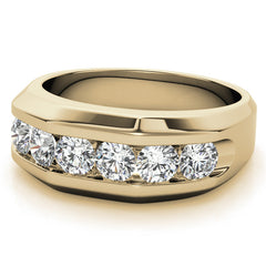 7mm Round Cut Six Stone Men's Wedding Band in Rose Gold