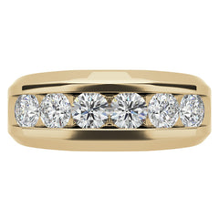 7mm Round Cut Six Stone Men's Wedding Band in Rose Gold