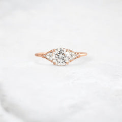 Morning Light, Bloom Petal Round Moissanite Engagement Ring