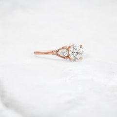 Morning Light, Bloom Petal Round Moissanite Engagement Ring