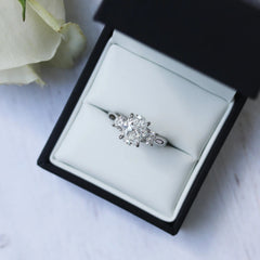 1.50CT Oval Cut Moissanite Three Stone Round Diamond Engagement Ring