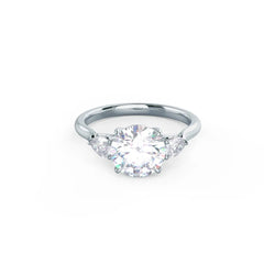 2.0CT Round & Pear Cut Moissanite 3 Stone Engagement Ring