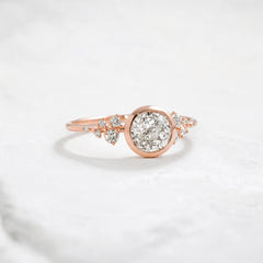 Round Bezel Set Floral Cluster Moissanite Engagement Ring