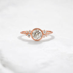 Round Bezel Set Floral Cluster Moissanite Engagement Ring