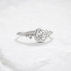 Round Bezel Set Floral Cluster Moissanite Engagement Ring