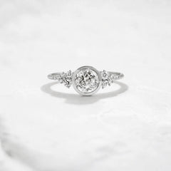 Round Bezel Set Floral Cluster Moissanite Engagement Ring