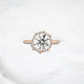 Scalloped Halo Round Diamond Engagement Ring Vintage Bridal Jewelry