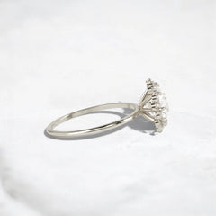 Scalloped Halo Round Diamond Engagement Ring Vintage Bridal Jewelry