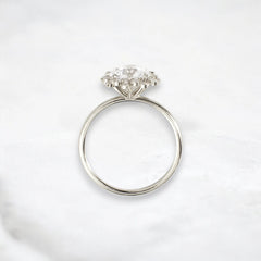 Scalloped Halo Round Diamond Engagement Ring Vintage Bridal Jewelry