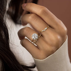 Scalloped Halo Round Diamond Engagement Ring Vintage Bridal Jewelry