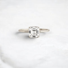 Solitaire Asscher Cut 2.5CT Moissanite Focal Engagement Four Prongs Solid 14k Gold