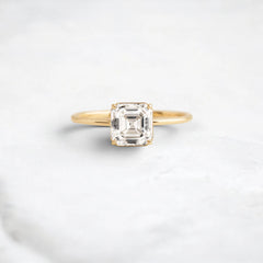 Solitaire Asscher Cut 2.5CT Moissanite Focal Engagement Four Prongs Solid 14k Gold