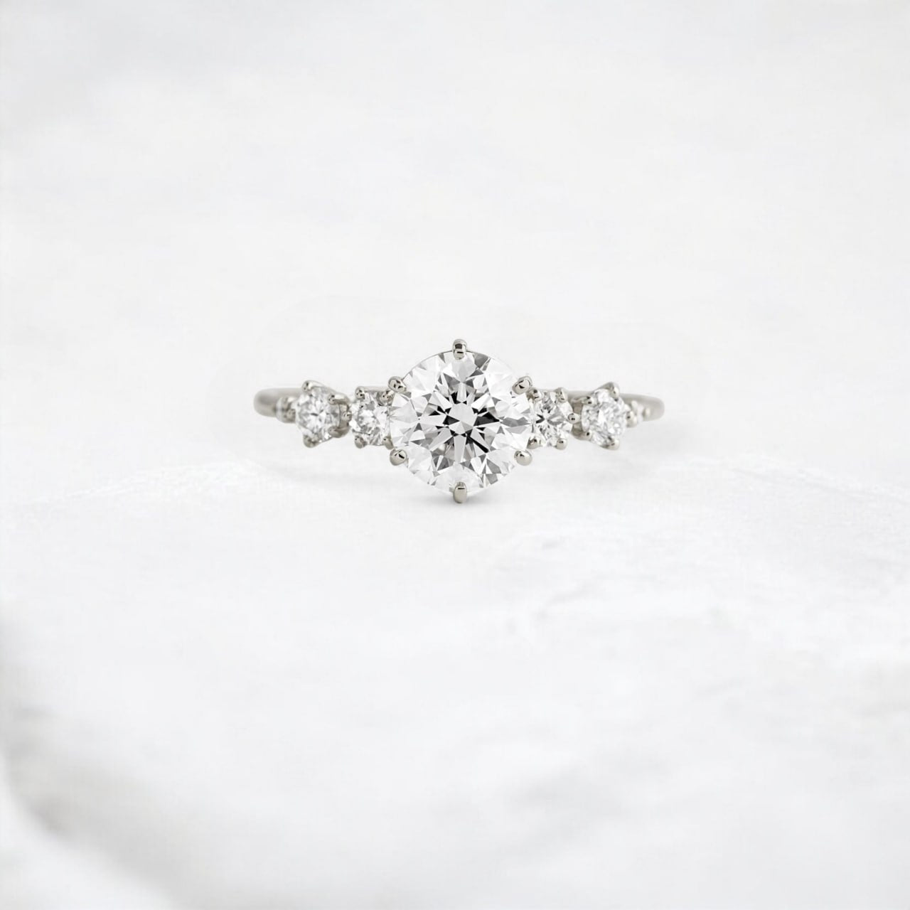 Sunlit Soul Round Cut Moissanite Engagement Platinum Ring