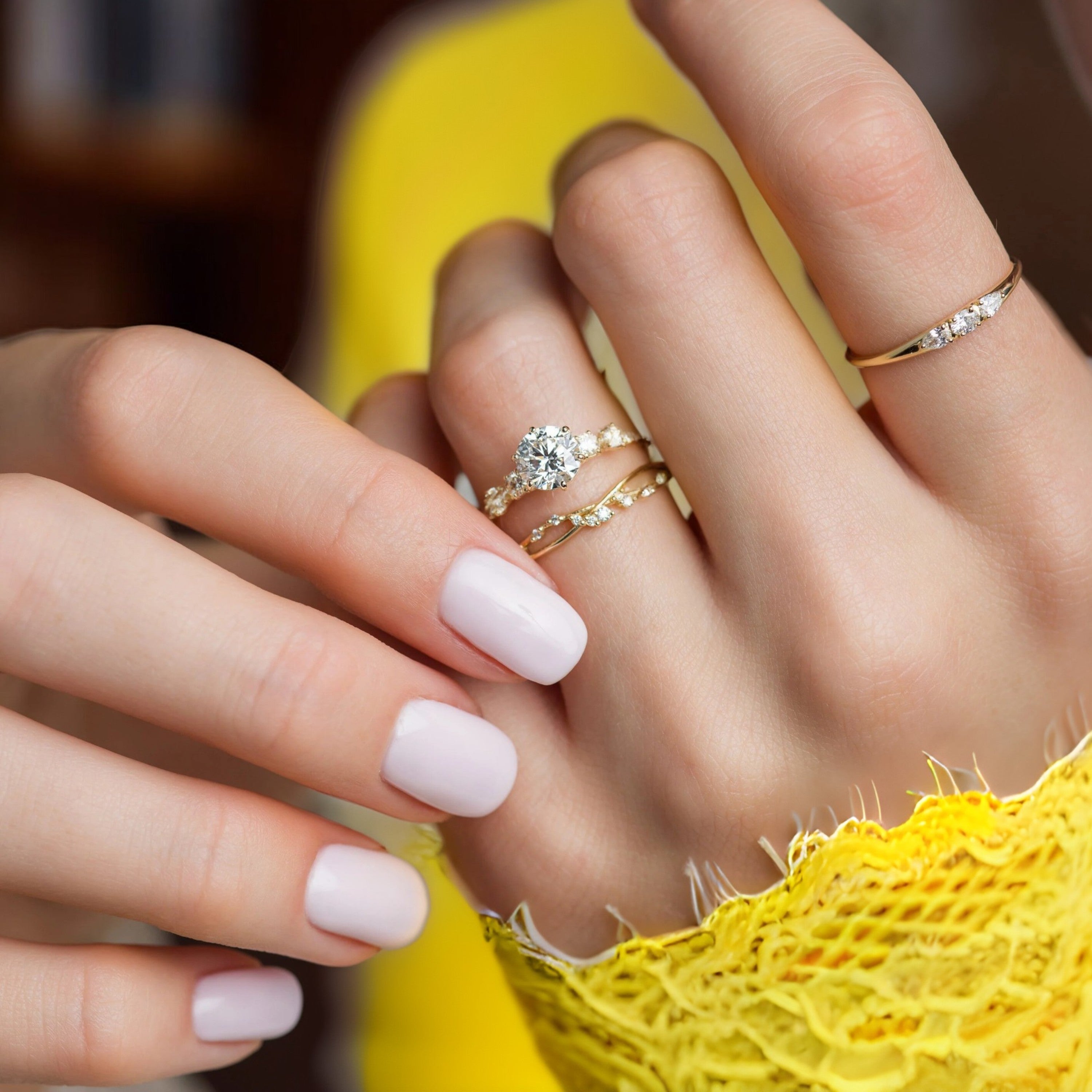 Sunlit Soul Round Moissanite Engagement Gold Ring