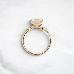 Three Stone 3.0CT Asscher Cut Moissanite Accented Two Marquise And Eight Round Four Prong