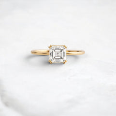 Asscher Cut 1.0CT Moissanite Solitaire Engagement Ring with Double Prong Setting in 14K Gold