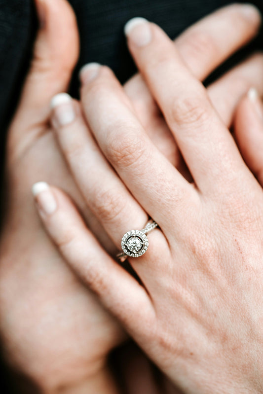 Close-up-of-a-sparkling-moissanite-engagement-ring