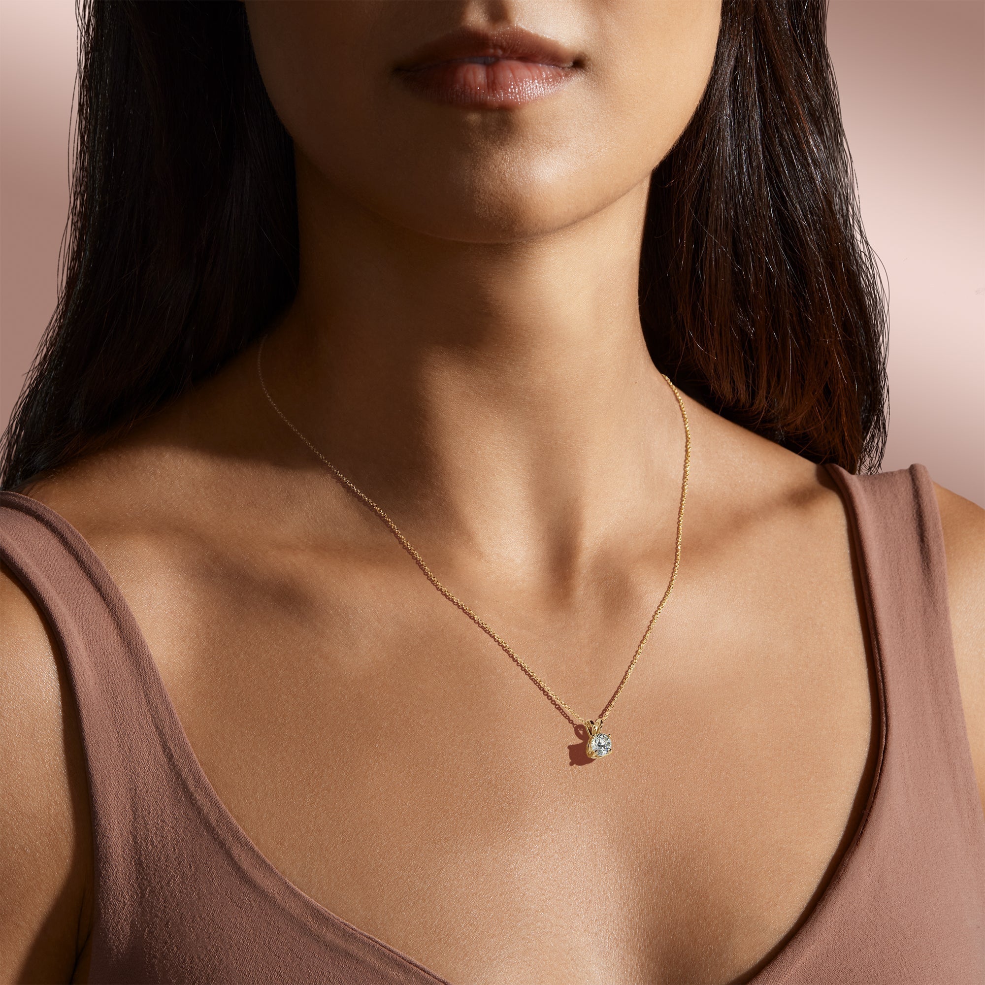 0.25-1.0CT Round Solitaire F-VS Lab Grown Diamond Necklace for Women