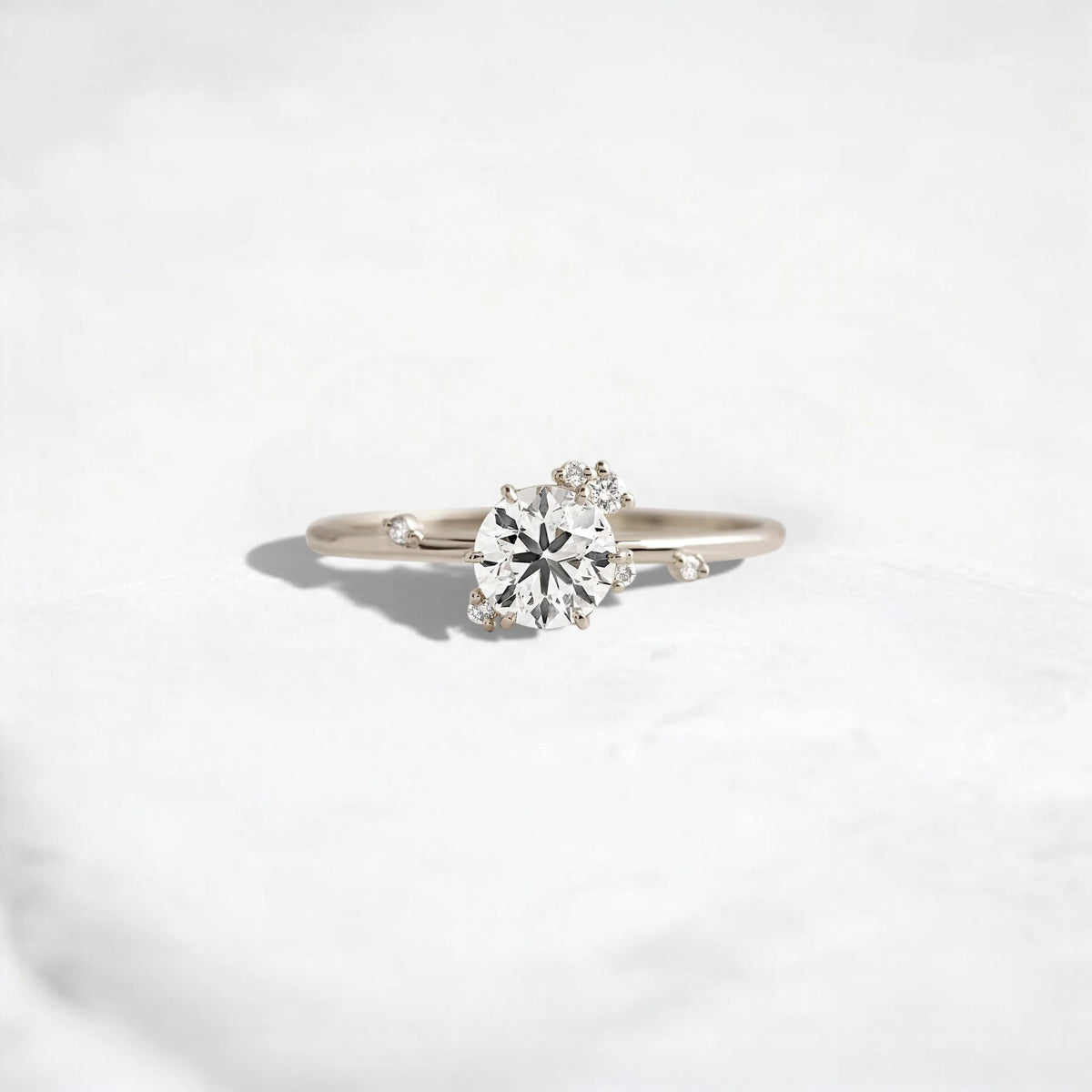 2CT Round Cut Cluster Moissanite Ring with Floating Accent Diamonds