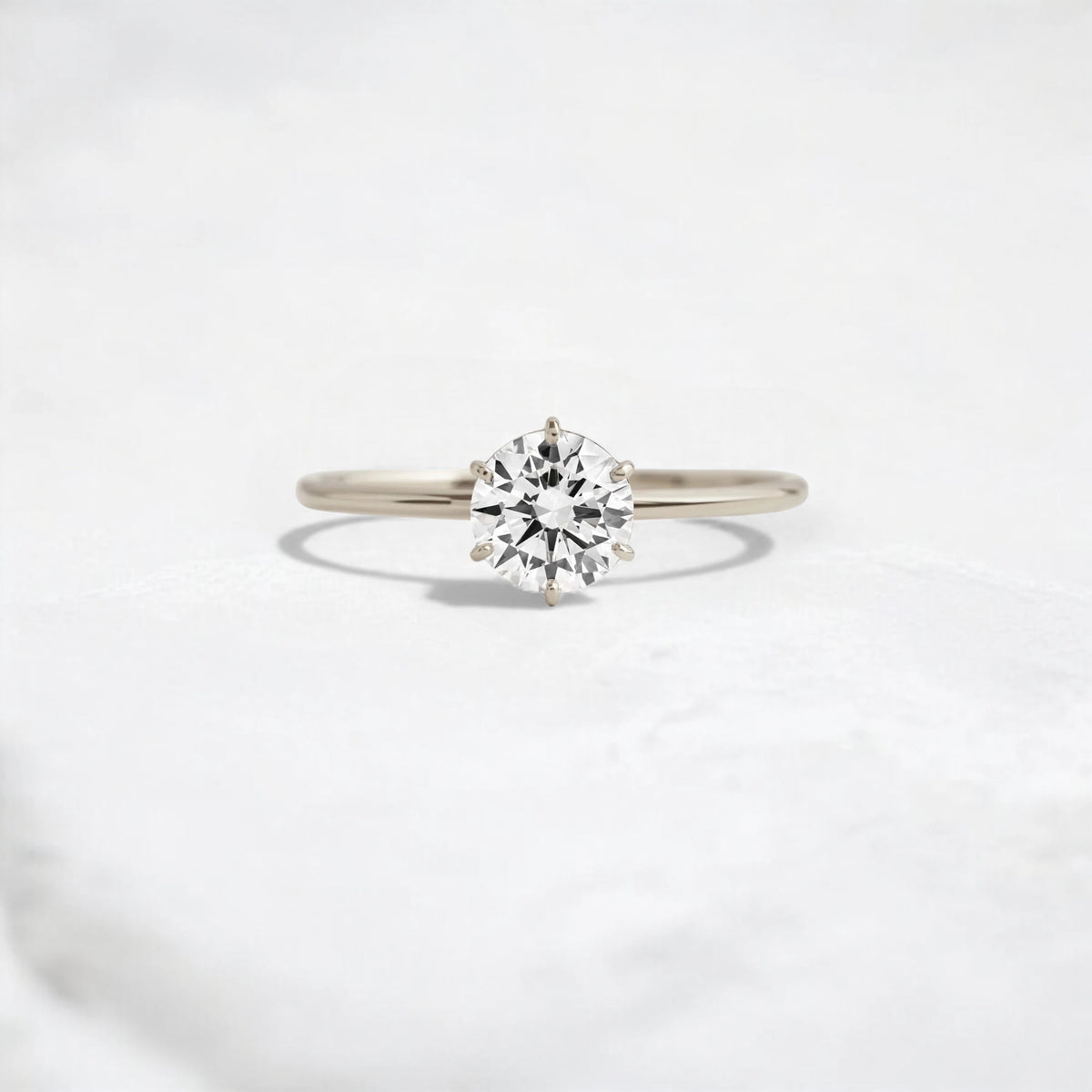 Round Moissanite Engagement Ring, Handcrafted Six-Prong Tab Design, Romantic Love Gift for Her
