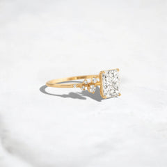 1.03ct Radiant Cut Moissanite Cluster Engagemenent Ring In Gold