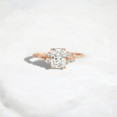 1.03ct Radiant Cut Moissanite Cluster Engagemenent Ring In Gold