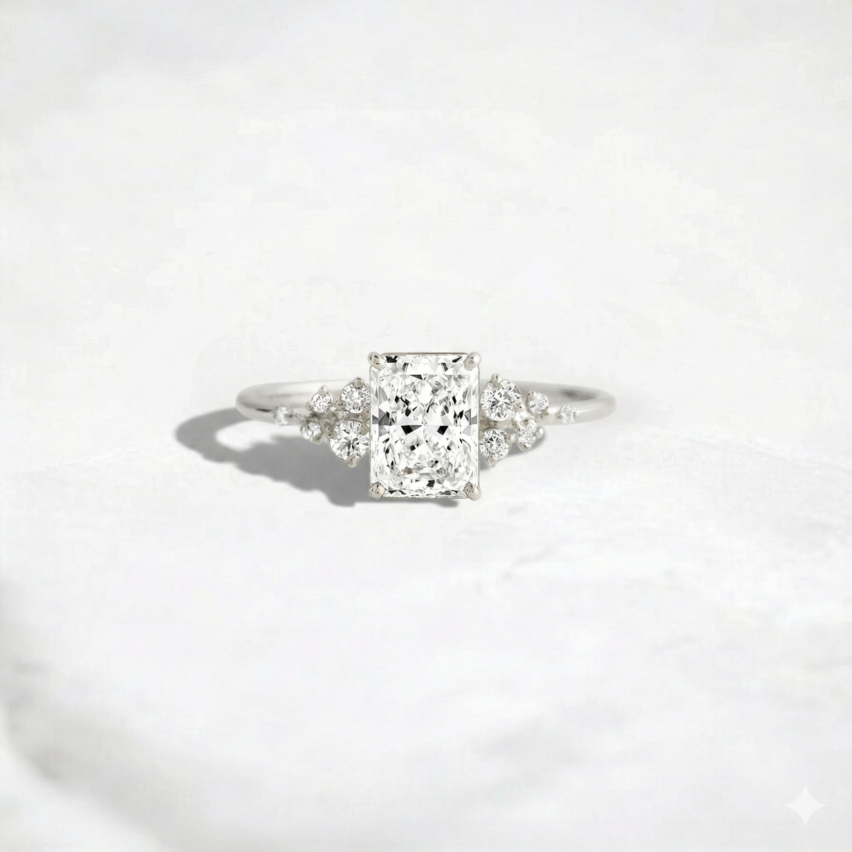 1.03ct Radiant Cut Moissanite Cluster Engagemenent Ring In Gold