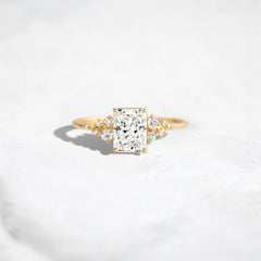 1.03ct Radiant Cut Moissanite Cluster Engagemenent Ring In Gold