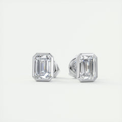 1.0CT Emerald Bezel Solitaire G-VS Lab Grown Diamond Earrings