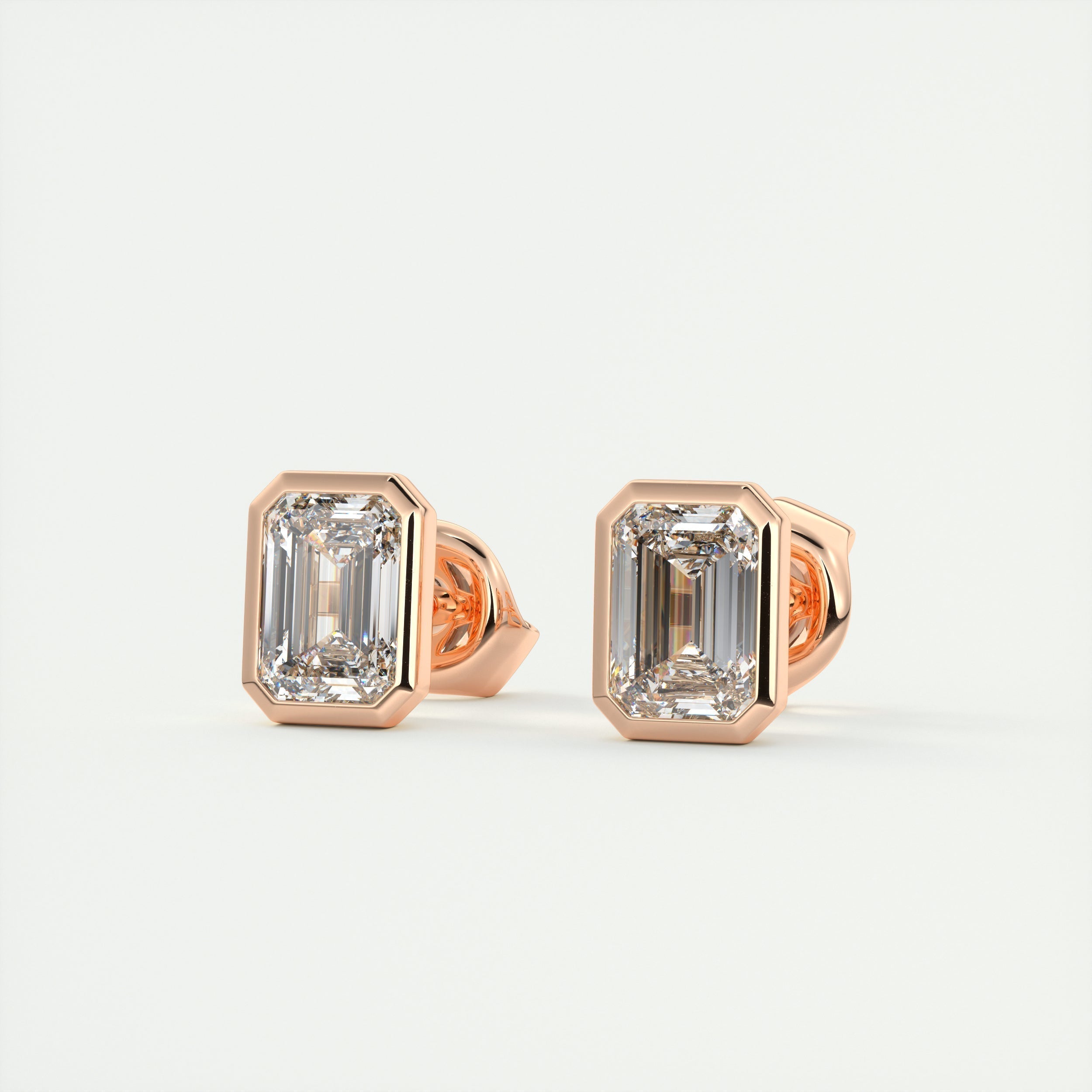 1.0CT Emerald Bezel Solitaire G-VS Lab Grown Diamond Earrings