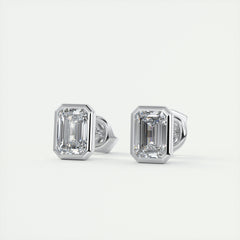 1.0CT Emerald Bezel Solitaire G-VS Lab Grown Diamond Earrings