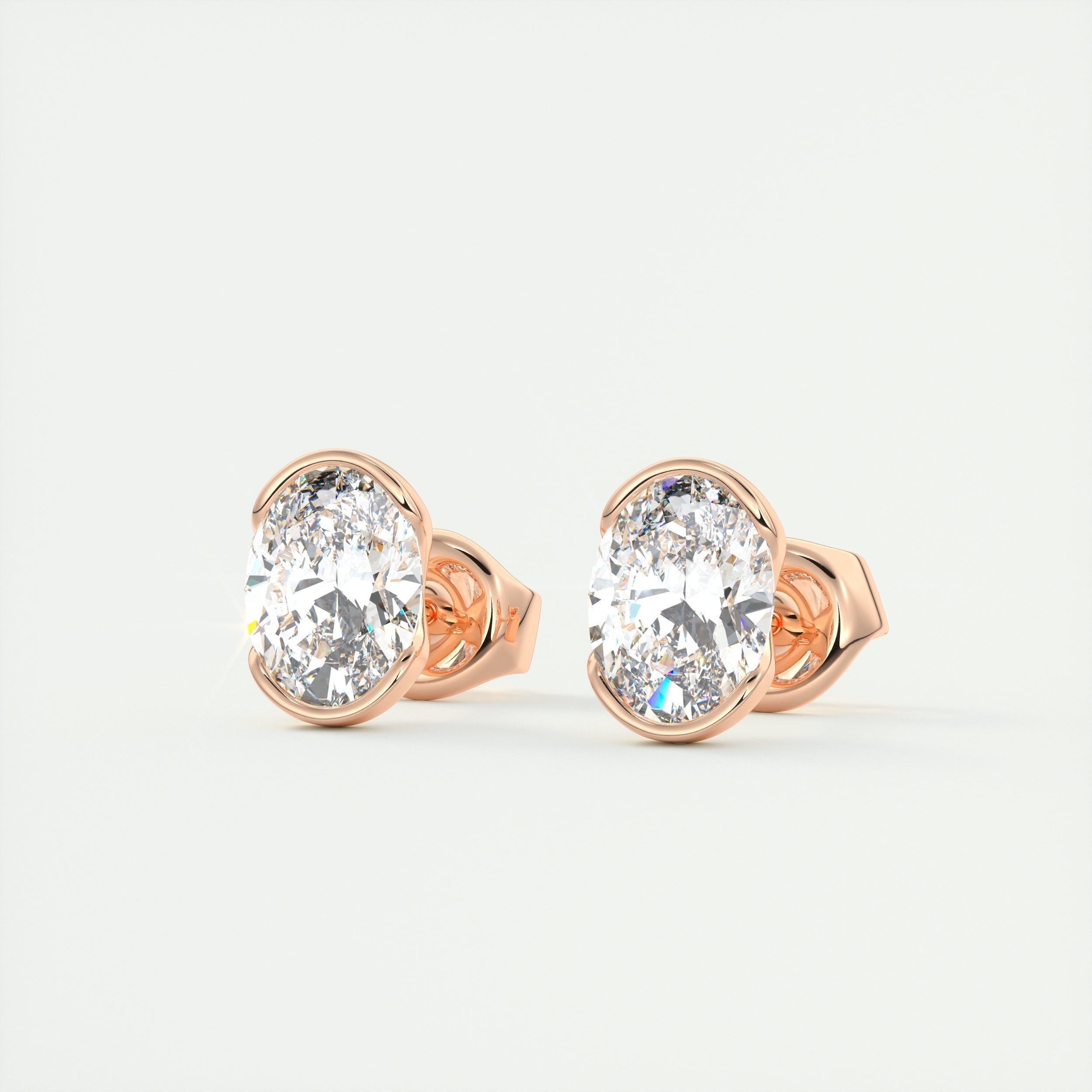 1.0CT Oval Half Bezel Solitaire G-VS Lab Grown Diamond Earrings