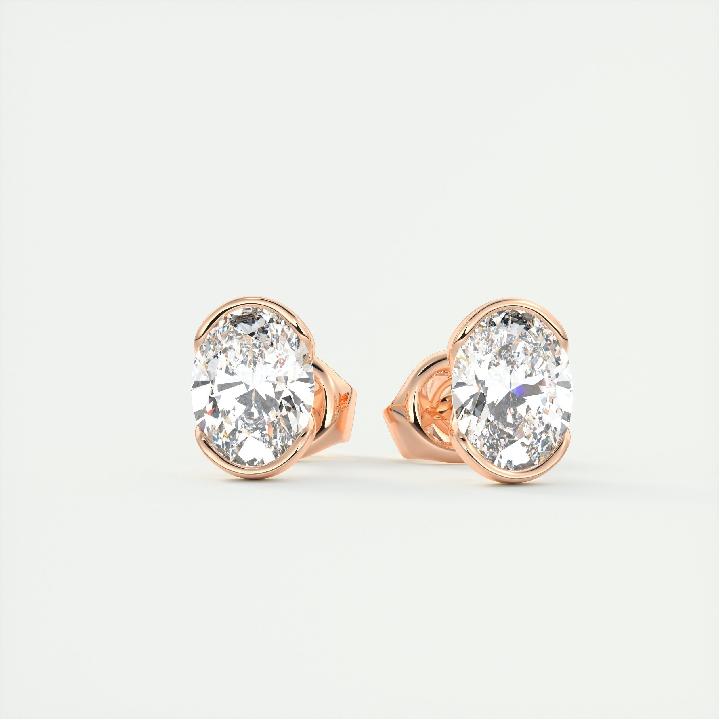 1.0CT Oval Half Bezel Solitaire G-VS Lab Grown Diamond Earrings
