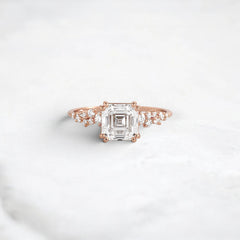 1.5 Carat Asscher Cut Moissanite Cluster Double Prong Engagement Ring in 14K Solid Yellow Gold