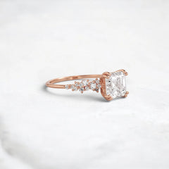 1.5 Carat Asscher Cut Moissanite Cluster Double Prong Engagement Ring in 14K Solid Yellow Gold