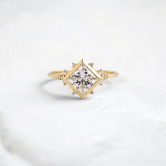 Princess Cut 1.71CT Moissanite Cluster Bezel Band Engagement Ring