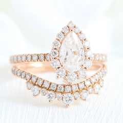 1.0CT Tiara Halo Pear Cut Moissanite Halo Bridal Engagement Ring Set